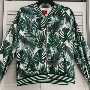 Guess Silk Jacket: Leaf Print, Large